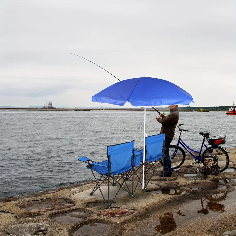 Портативный уличный складной стул с двумя сиденьями и съемным зонтиком от солнца синего цвета
Портативный уличный складной стул с двумя сиденьями и съемным зонтиком от солнца синего цвета