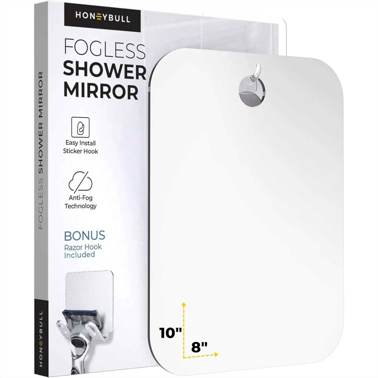 Shower Mirror for Shaving with Anti-Fog Coating and Razor Holder, No-Drill Wall Mount, Large 8x10in
Shower Mirror for Shaving with Anti-Fog Coating and Razor Holder, No-Drill Wall Mount, Large 8x10in