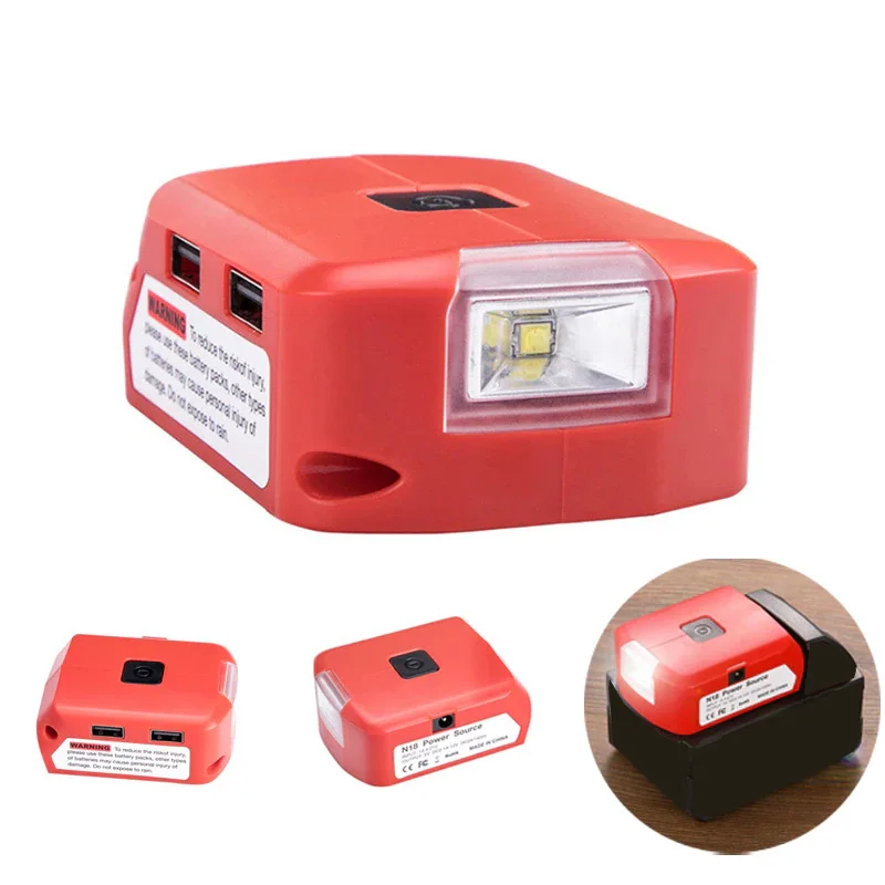 Battery Adapter LED Lamp for Milwaukee 18V Battery with Dual USB 5V/2.1A DC Port 12V/2A Portable Flashlight LED Work Light
Battery Adapter LED Lamp for Milwaukee 18V Battery with Dual USB 5V/2.1A DC Port 12V/2A Portable Flashlight LED Work Light