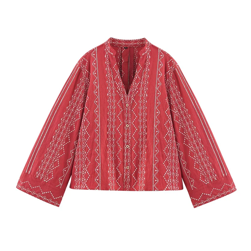 Summer 2025 Women Front Button Long Sleeve V Neck Embroidery Shirt Streetwear Casual Blouse Blusas Mujer
Summer 2025 Women Front Button Long Sleeve V Neck Embroidery Shirt Streetwear Casual Blouse Blusas Mujer