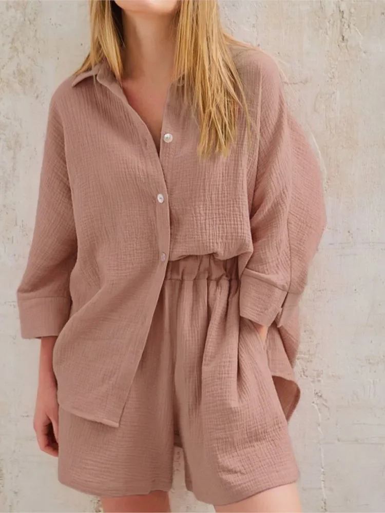 Women's Suit Summer New Style Pure Cotton Temperament Urban Casual Solid Color Long-sleeved Shirt Shorts Suit Two-piece Set
Women's Suit Summer New Style Pure Cotton Temperament Urban Casual Solid Color Long-sleeved Shirt Shorts Suit Two-piece Set