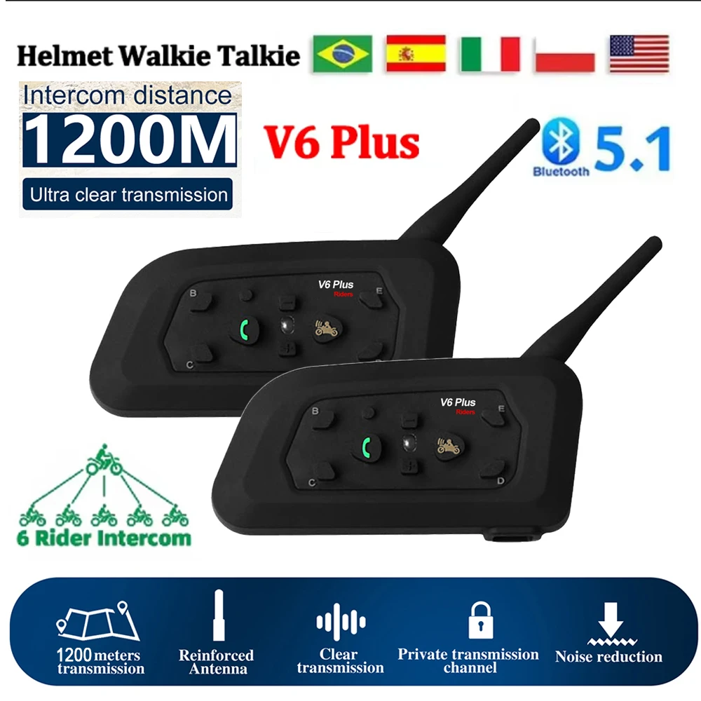 1/2Pcs V6 Plus Motorcycle Interphone Helmet Intercom Headset BT5.1 For 6 Riders Group 1200M Full-duplex Talking IP65
1/2Pcs V6 Plus Motorcycle Interphone Helmet Intercom Headset BT5.1 For 6 Riders Group 1200M Full-duplex Talking IP65