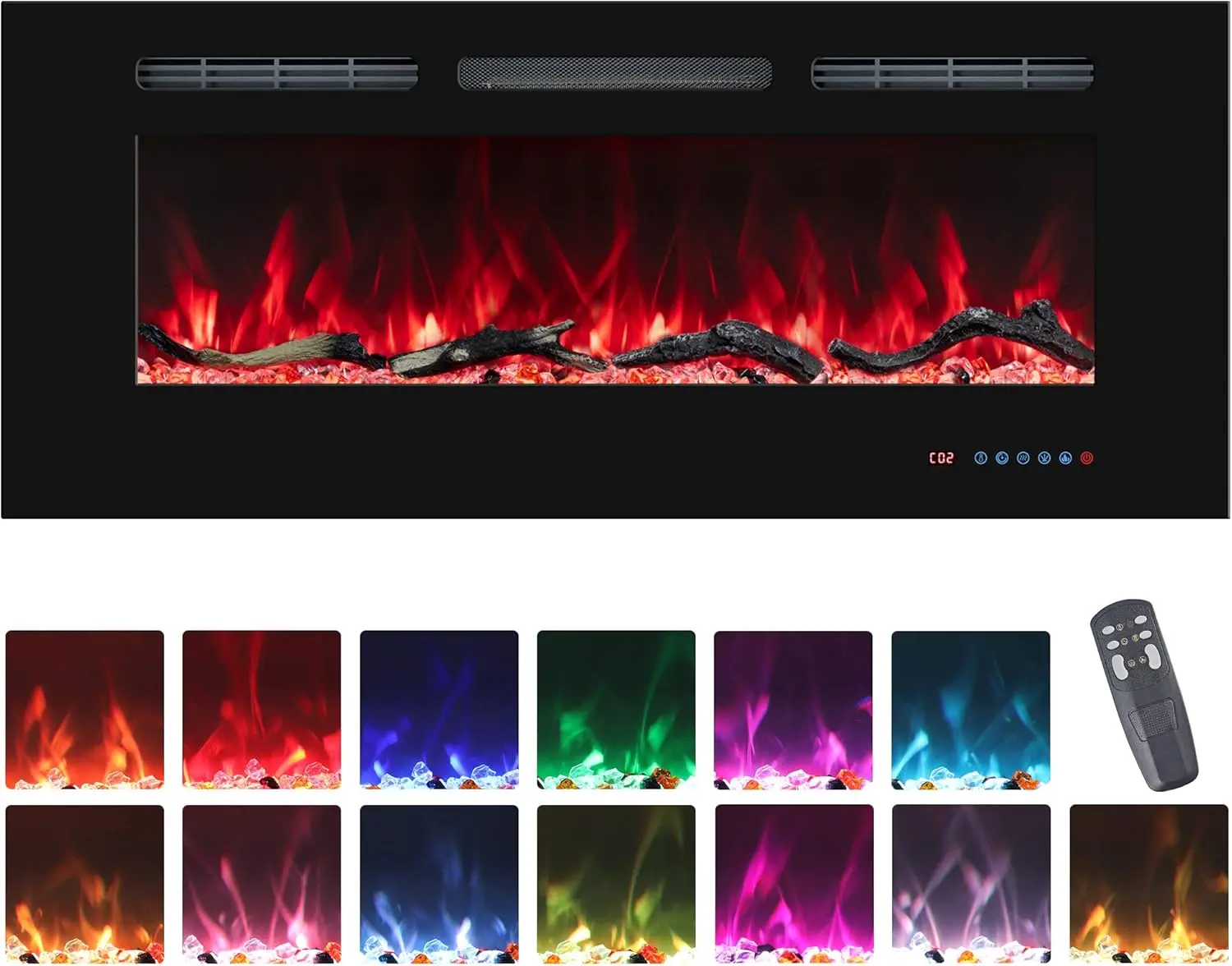 Indoor Use, Electric Material, Multicolor Flames, Thermostat, Timer, Log & Crystal Electric Fireplace Insert
Indoor Use, Electric Material, Multicolor Flames, Thermostat, Timer, Log & Crystal Electric Fireplace Insert