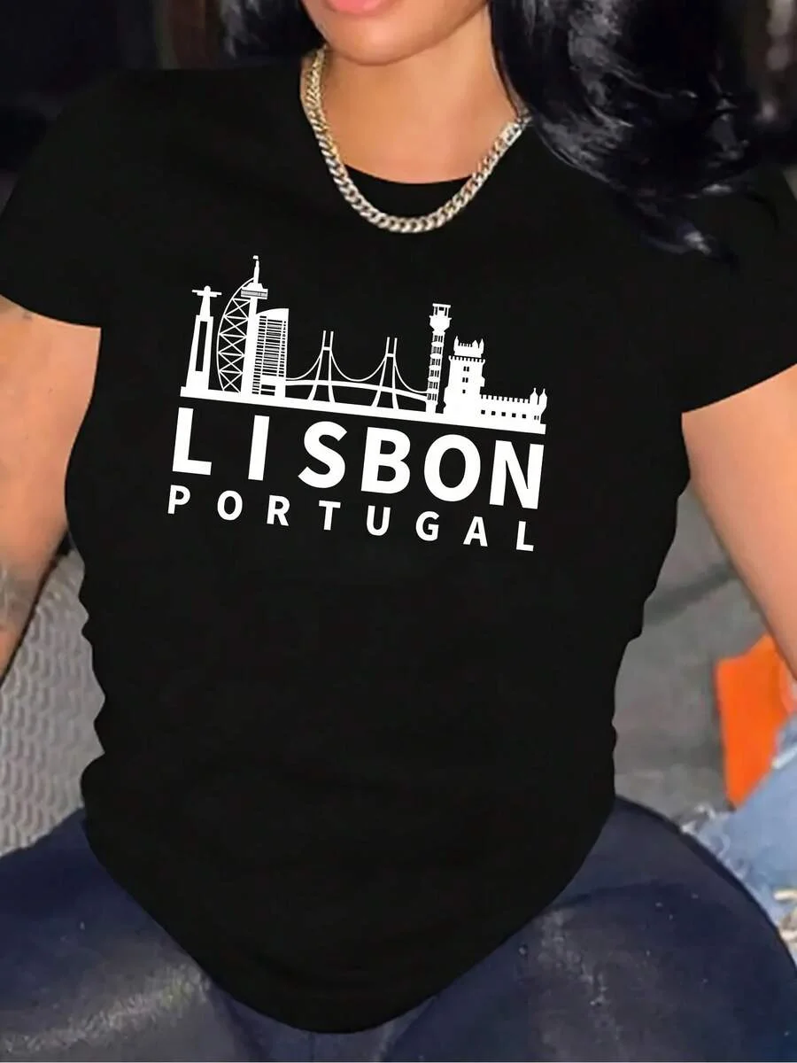 Lisbon City Print Sweet Spicy Plus Size T-Shirt, European Style Slim-Fit Regular Shoulder Short-Sleeve Top
Lisbon City Print Sweet Spicy Plus Size T-Shirt, European Style Slim-Fit Regular Shoulder Short-Sleeve Top