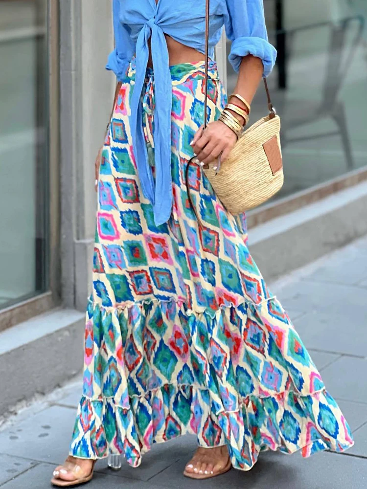 Vintage Bohemian Print A-line Long Skirt Summer Women 2023 New Korean Skirt Streetwear Ruffles High Waist Fashion Holiday Skirts
Vintage Bohemian Print A-line Long Skirt Summer Women 2023 New Korean Skirt Streetwear Ruffles High Waist Fashion Holiday Skirts