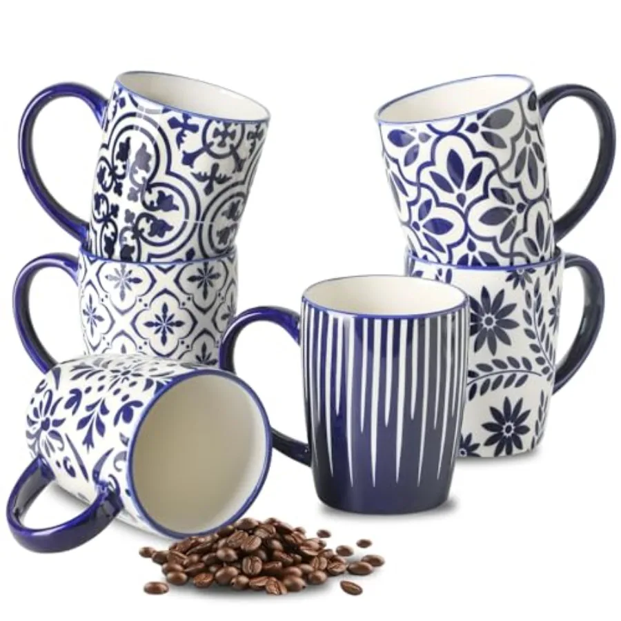 Coffee Mugs Set of 6 15OZ Ceramic Coffee Mugs with Blue and White Floral Patterns Elegant Large Coffee Cups for Coffee Tea Latt
Coffee Mugs Set of 6 15OZ Ceramic Coffee Mugs with Blue and White Floral Patterns Elegant Large Coffee Cups for Coffee Tea Latt