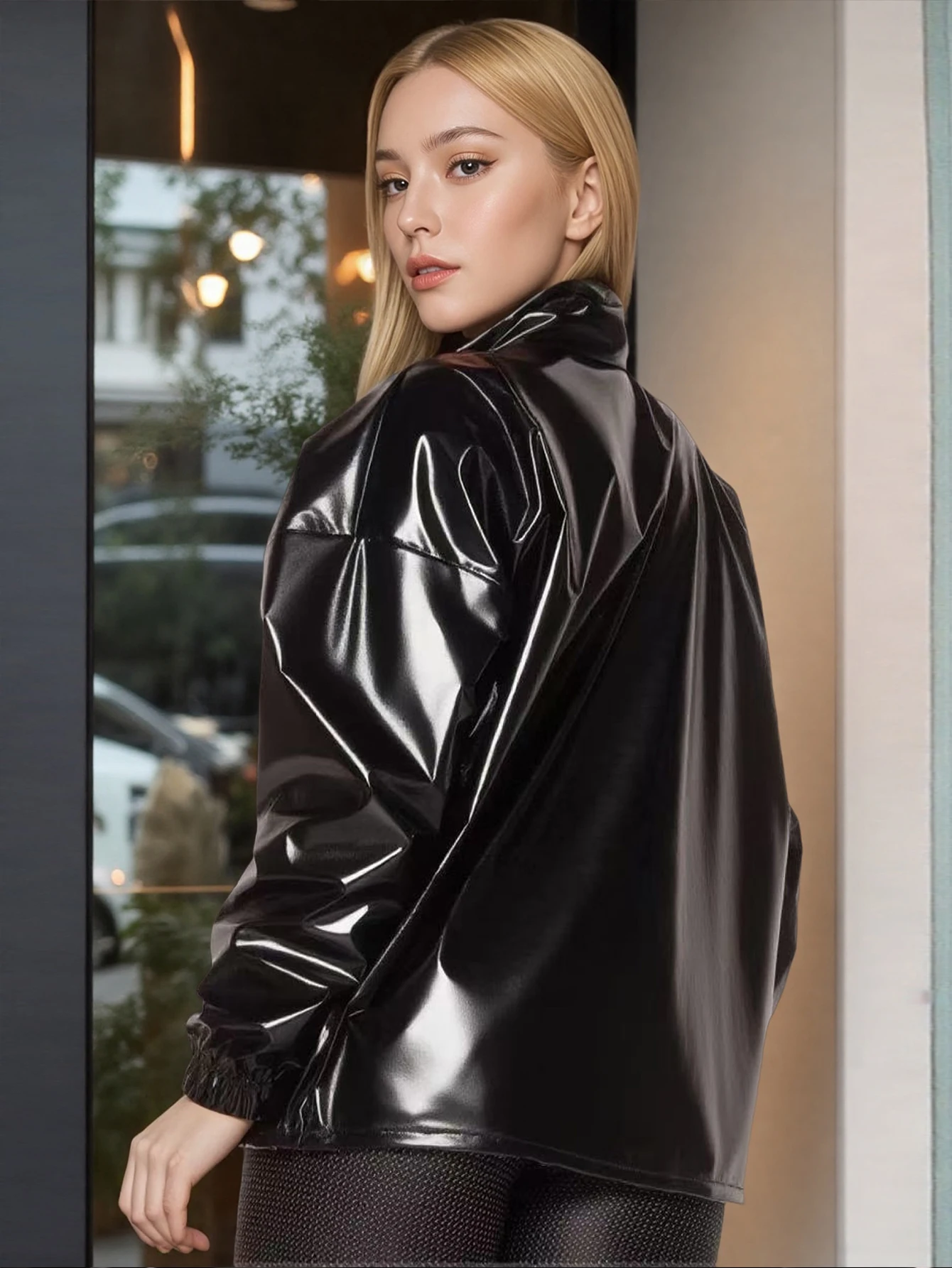 Ladies Glossy Stretch Faux Leather Elastic Rope Casual Pullover Women Shiny Wet Look Shirt Top Women New Clothing Support Custom
Ladies Glossy Stretch Faux Leather Elastic Rope Casual Pullover Women Shiny Wet Look Shirt Top Women New Clothing Support Custom