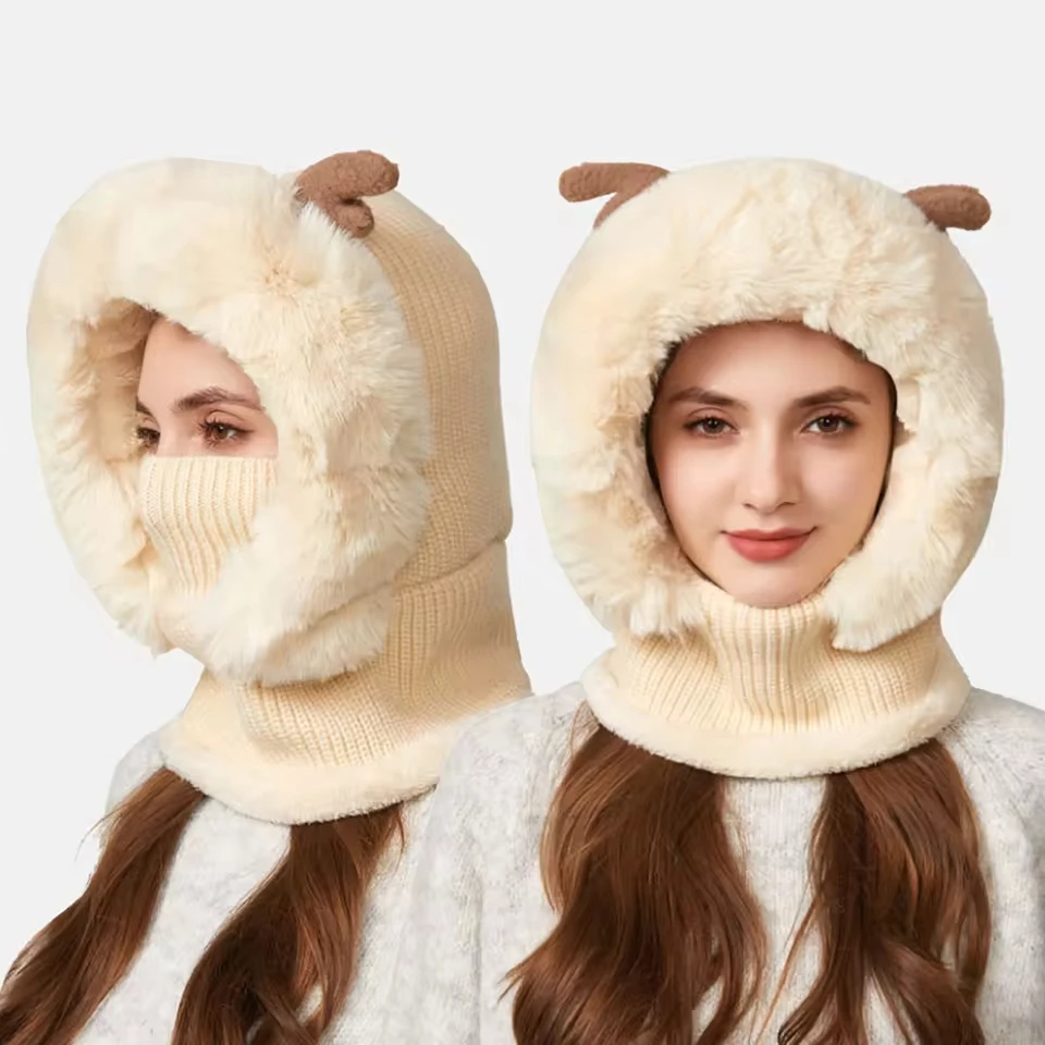 Womens Thickened Oversized Hats Cartoon Deer Horn Hood Winter Outdoor Warm Face Neck Knitted Hat Scarf Mens Fleece Trapper
Womens Thickened Oversized Hats Cartoon Deer Horn Hood Winter Outdoor Warm Face Neck Knitted Hat Scarf Mens Fleece Trapper