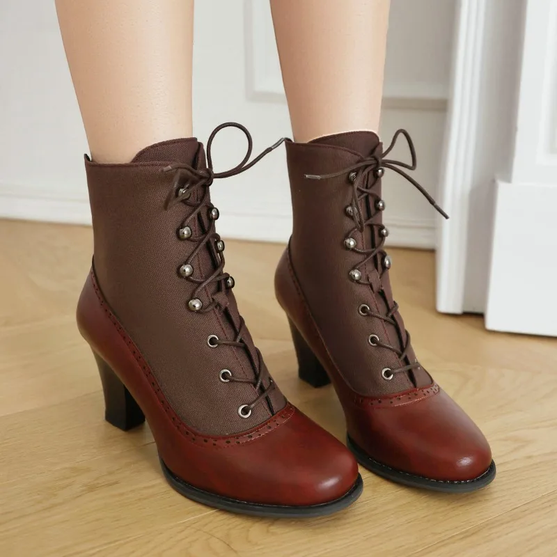Women's Boots 2026Spring and Autumn New Style Fashionable British Style Color-blocked Cross-laced Mid-heel Ankle Boots for Women
Women's Boots 2026Spring and Autumn New Style Fashionable British Style Color-blocked Cross-laced Mid-heel Ankle Boots for Women