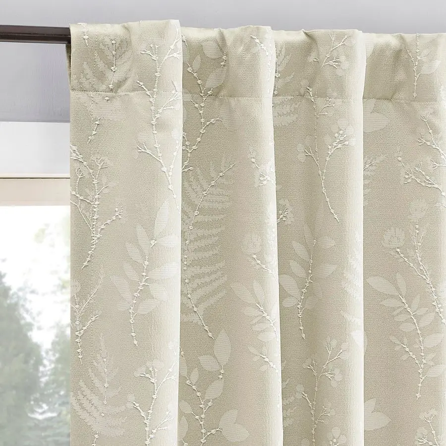 Ambridge 2Pack Embroidered Botanical Leaf Pleated Look 100 Blackout Back Tab Curtain Panel Pair, 50 x 84, Cream
Ambridge 2Pack Embroidered Botanical Leaf Pleated Look 100 Blackout Back Tab Curtain Panel Pair, 50 x 84, Cream