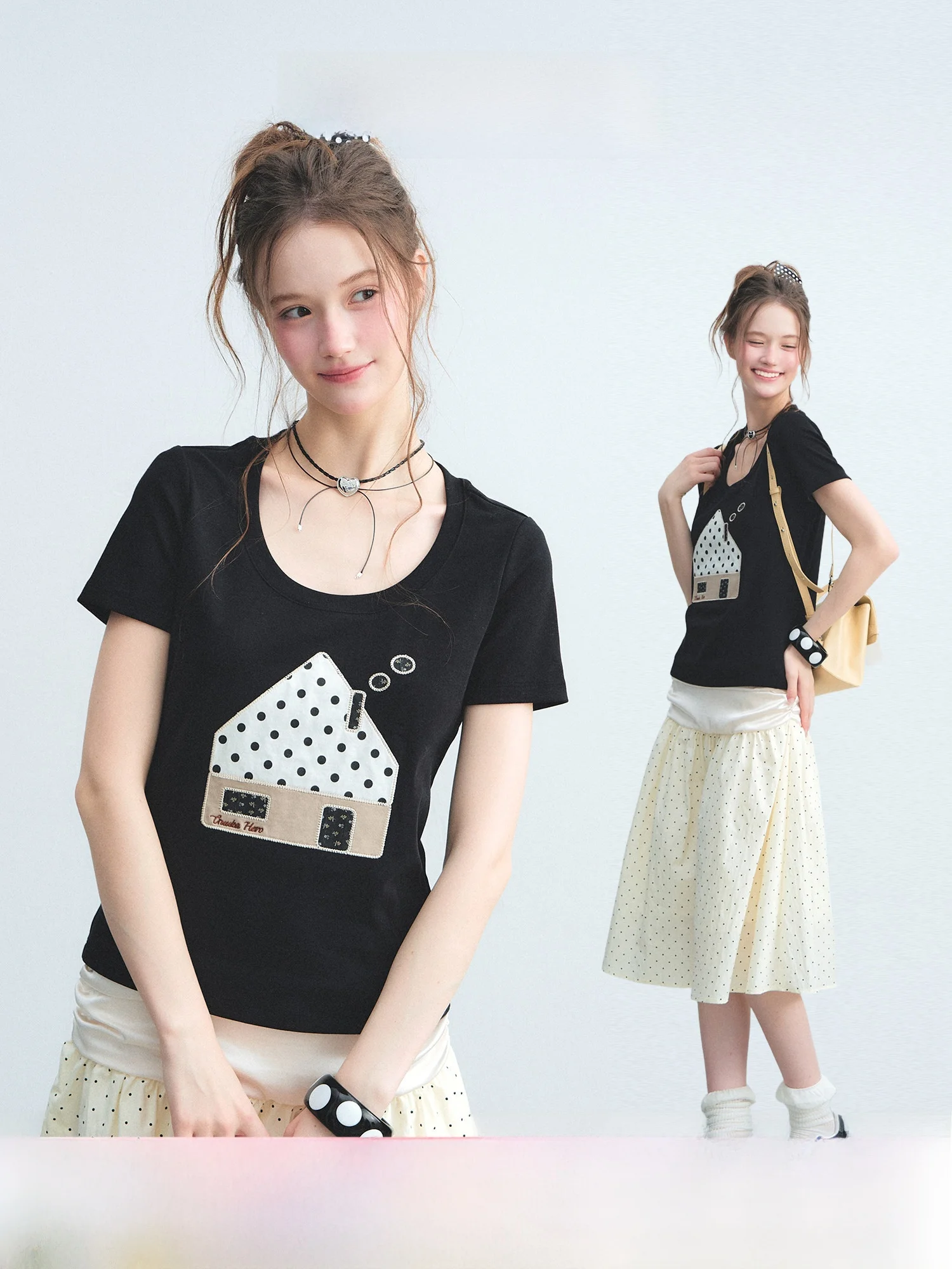 Black U-Neck Short Sleeve T-Shirt Women Summer Cute Patchwork Stitching Polka Dot HouseGUUKAHERO Standard Fit Cotton Blend T-...
Black U-Neck Short Sleeve T-Shirt Women Summer Cute Patchwork Stitching Polka Dot HouseGUUKAHERO Standard Fit Cotton Blend T-...
