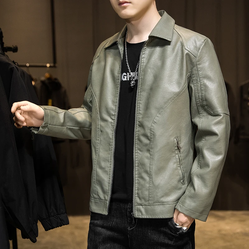 Korean Fashion Casual Men PU Leather Jacket Turn-down Collar Slim Fitting Male Clothes Comfort Windproof Outerwear Spring New
Korean Fashion Casual Men PU Leather Jacket Turn-down Collar Slim Fitting Male Clothes Comfort Windproof Outerwear Spring New