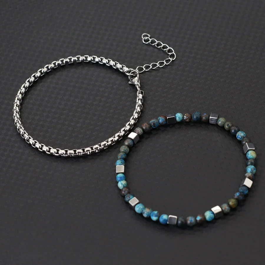 Stylish 2Pcs Men Bracelet Set 4mm Stainless Steel Cuban Chain Braslet Square Hematite Stone Healing Braclet Cycling Accessories
Stylish 2Pcs Men Bracelet Set 4mm Stainless Steel Cuban Chain Braslet Square Hematite Stone Healing Braclet Cycling Accessories