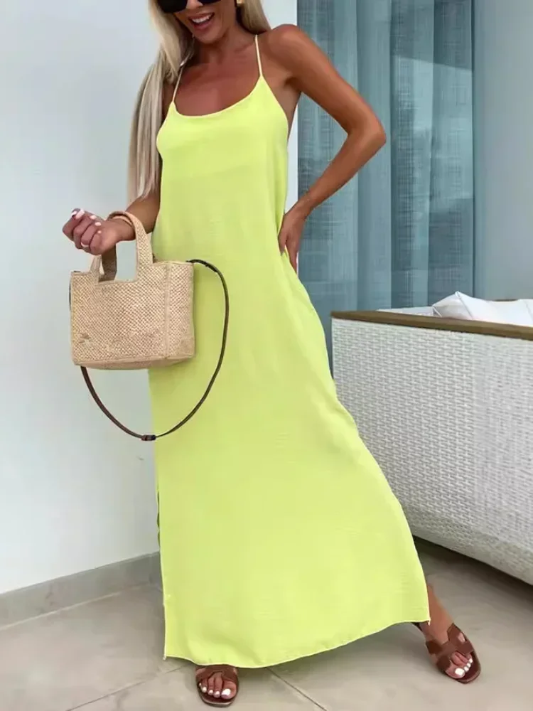 Summer Dress women 2024 New Beach Vacation Suspender Loose Large Size 2XL Rosy Solid Color Vent Long Holiday Dresses For Female
Summer Dress women 2024 New Beach Vacation Suspender Loose Large Size 2XL Rosy Solid Color Vent Long Holiday Dresses For Female