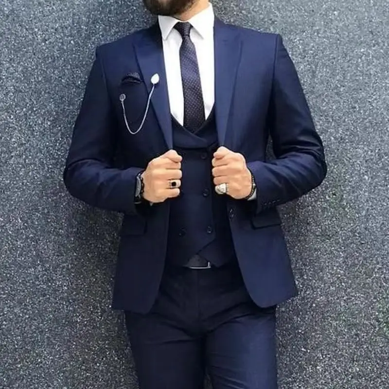 New Fashional Navy Blue Suits for Men Slim Fit Wedding Groom Tuxedo Notched Lapel Formal 3 Piece Male Suit Jacket Vest Pants Set
New Fashional Navy Blue Suits for Men Slim Fit Wedding Groom Tuxedo Notched Lapel Formal 3 Piece Male Suit Jacket Vest Pants Set