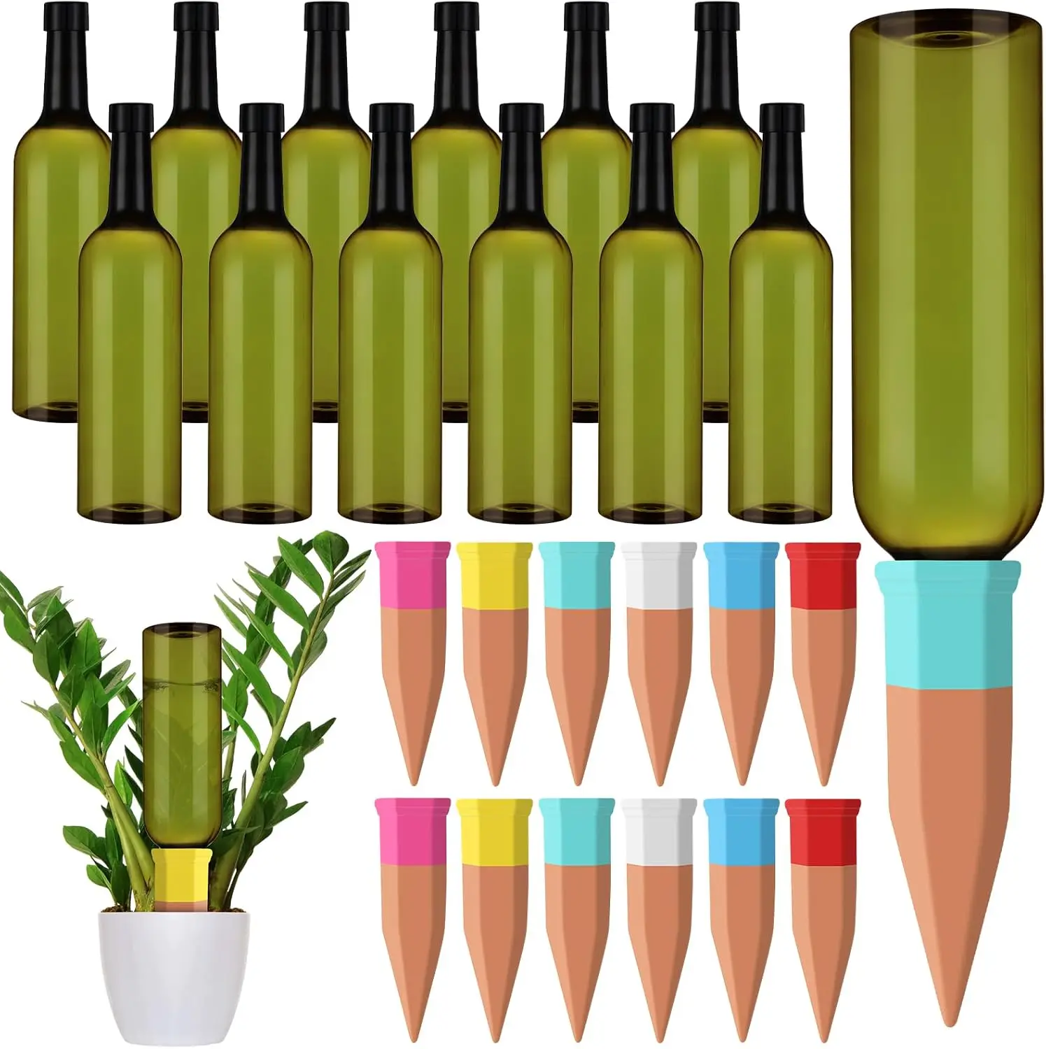 12 Set Plant Watering Devices with Terracotta Spikes and Plastic Bottles, Slow Release Automatic Waterer for Indoor Potted
12 Set Plant Watering Devices with Terracotta Spikes and Plastic Bottles, Slow Release Automatic Waterer for Indoor Potted