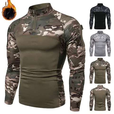 Men's Tactical Polo Shirt Long Sleeve Stretch Slim Fit Camo Military Cotton Fall T Shirt Outdoor Casual Work Top Camouflage Polo