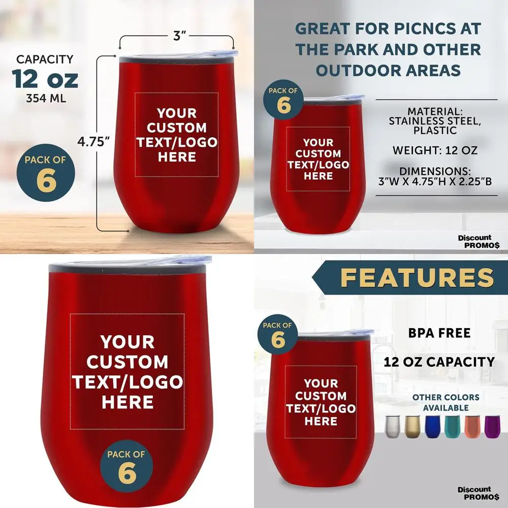 Набор из 6 персонализированных термостаканов для вина без ножки, 350 мл – идеально для напитков, красный
Набор из 6 персонализированных термостаканов для вина без ножки, 350 мл – идеально для напитков, красный
