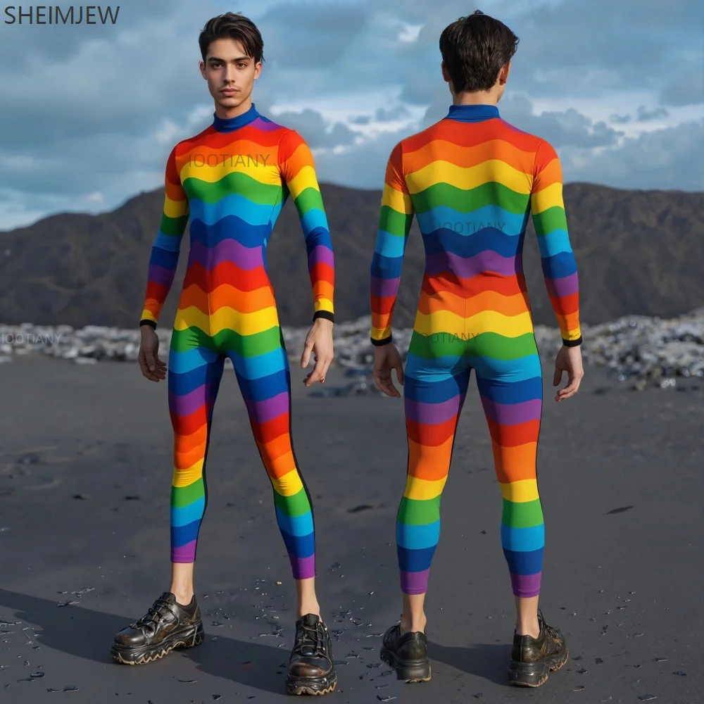 Adult Long Sleeve Multicolor Role Play Bodysuit Swimsuit Men Sexy Rainbow Stripe Graffiti Art Tight Jumpsuit Performance Costume
Adult Long Sleeve Multicolor Role Play Bodysuit Swimsuit Men Sexy Rainbow Stripe Graffiti Art Tight Jumpsuit Performance Costume
