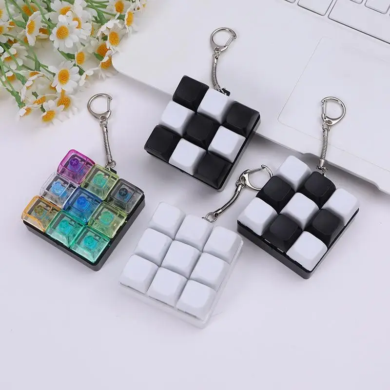 Button Keycap Keychain 9 Keys Keyboard Decompression Toys DIY Keyboard Keychain Toys For Adult Gifts To Relief Pass Time