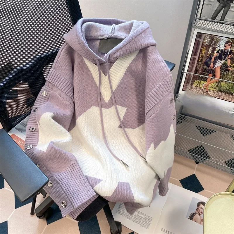 Hooded Collar Fake Two Piece Patchwork Pull Femme American Style High Grade Grunge Knit Jumpers Contrast Color Chic Sweater Y2k
Hooded Collar Fake Two Piece Patchwork Pull Femme American Style High Grade Grunge Knit Jumpers Contrast Color Chic Sweater Y2k
