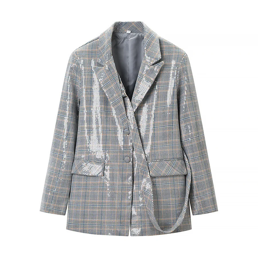 Fashion Stylish Plaid Suit For Women 2026 New Model High-end Grey Plaid Blazer With Silver Lapel Single Formal Office Wear 97XY
Fashion Stylish Plaid Suit For Women 2026 New Model High-end Grey Plaid Blazer With Silver Lapel Single Formal Office Wear 97XY