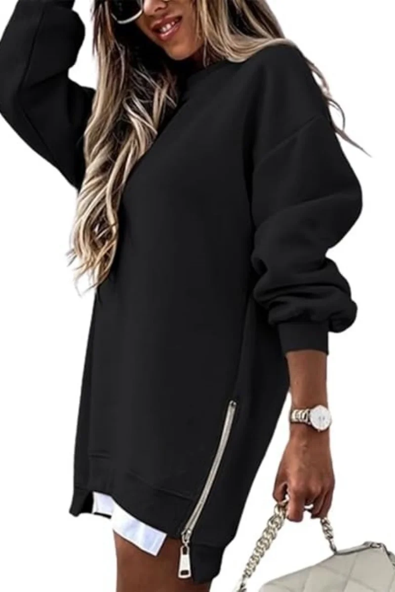 Women's Spring Autumn Fashion Splicing Side Zipper Design Sweatshirt Round Neck Long Sleeved Mid Length Irregular Tops
Women's Spring Autumn Fashion Splicing Side Zipper Design Sweatshirt Round Neck Long Sleeved Mid Length Irregular Tops