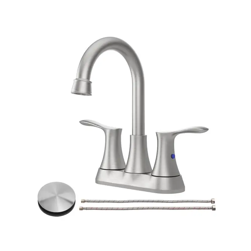 Brushed Nickel Bathroom Faucet, 4" Centerset 2-Handle Sink Tap with Pop-up Drain & Supply Lines, Easy Installation, Modern
Brushed Nickel Bathroom Faucet, 4" Centerset 2-Handle Sink Tap with Pop-up Drain & Supply Lines, Easy Installation, Modern