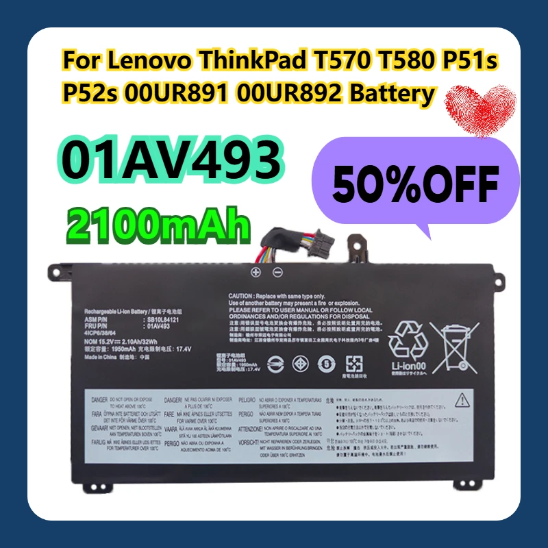 Для Lenovo ThinkPad T570 T580 P51s P52s 00UR891 00UR892 01AV493 Аккумулятор
Для Lenovo ThinkPad T570 T580 P51s P52s 00UR891 00UR892 01AV493 Аккумулятор