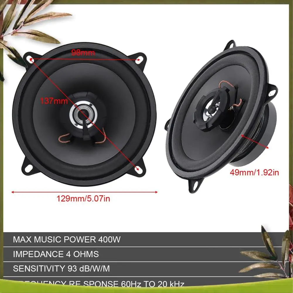 A83R-1 Piece 5 Inch 2-Way Universal Car Hifi Coaxial Speaker Auto Audio Music Stereo Subwoofer Full Range Frequency Speakers
A83R-1 Piece 5 Inch 2-Way Universal Car Hifi Coaxial Speaker Auto Audio Music Stereo Subwoofer Full Range Frequency Speakers