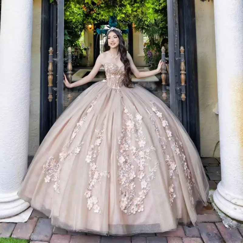 Блестящее платье Quinceanera цвета шампанского с открытыми плечами по индивидуальному заказу, кружевное платье с кристаллами и аппликацией, кружевное платье с 3D цветком, платья de 15, Quinceanera
Блестящее платье Quinceanera цвета шампанского с открытыми плечами по индивидуальному заказу, кружевное платье с кристаллами и аппликацией, кружевное платье с 3D цветком, платья de 15, Quinceanera 