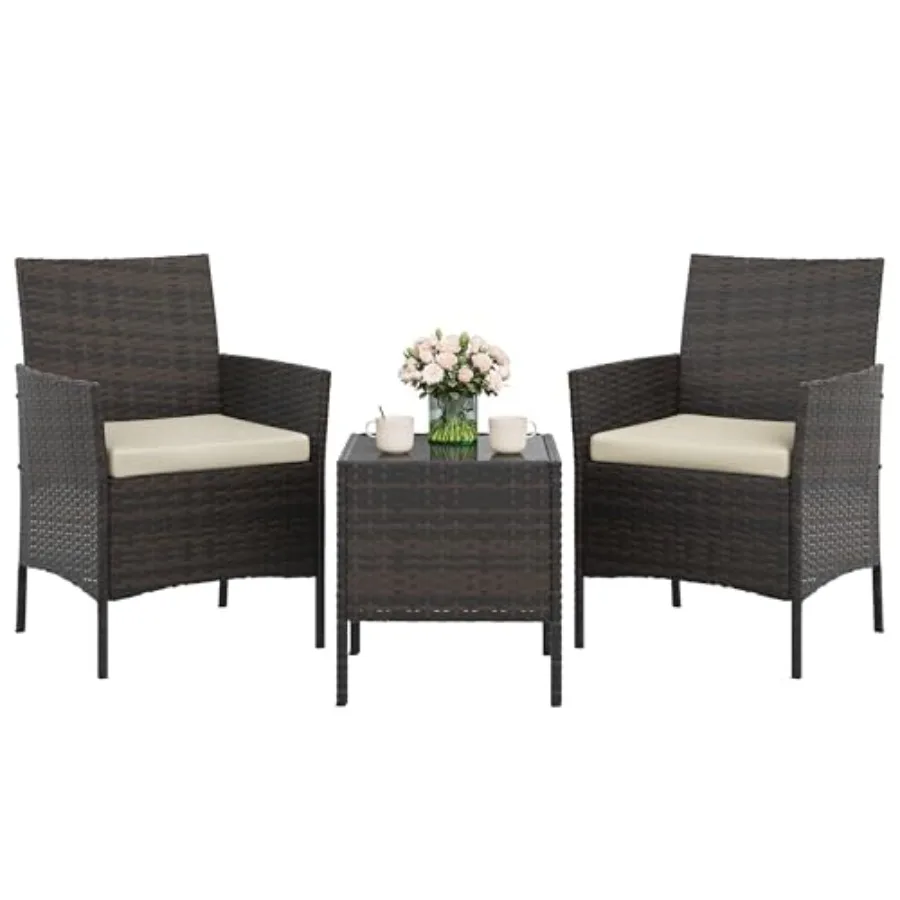 3 Piece Patio Furniture Set Outdoor Wicker Conversation Set PE Rattan Chairs with Washable Cushions Glass Top Coffee Table Pati
3 Piece Patio Furniture Set Outdoor Wicker Conversation Set PE Rattan Chairs with Washable Cushions Glass Top Coffee Table Pati
