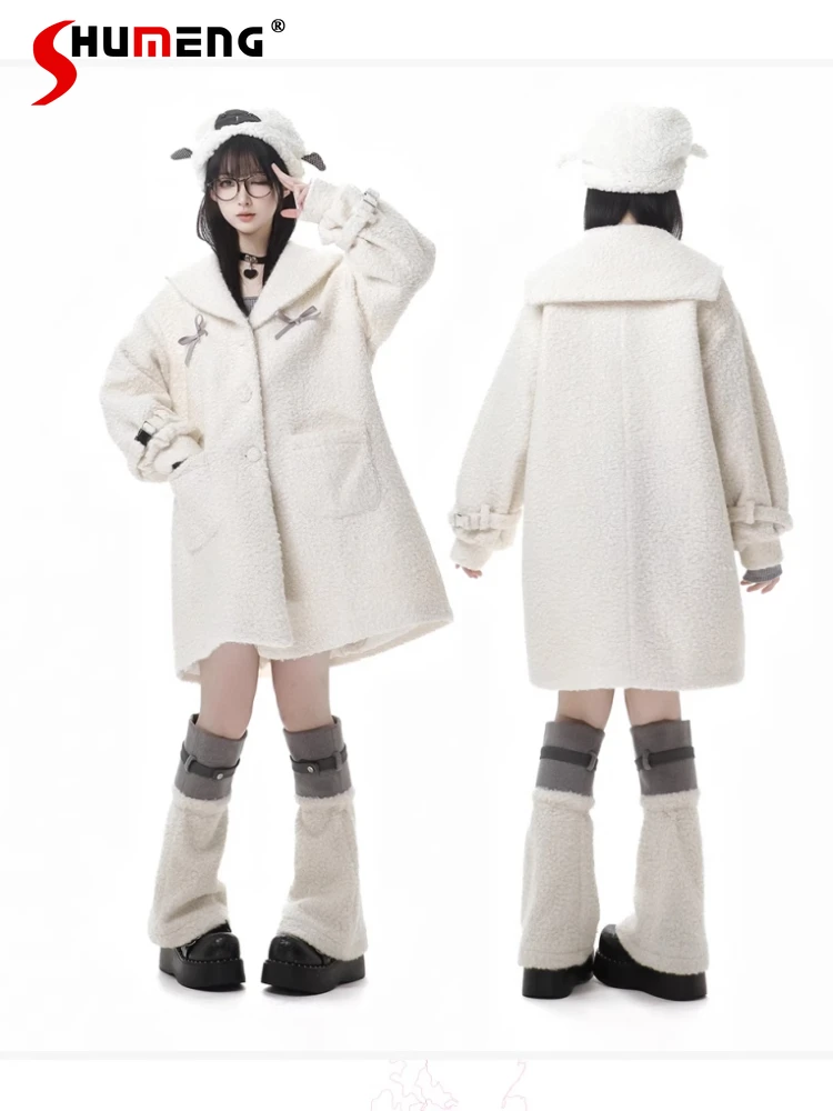 Sweet Kawaii Elegant Ladies Winter Jackets Sailor Collar Single-breasted Straight Loose Thick Warm Faux Wool Long Coats Women
Sweet Kawaii Elegant Ladies Winter Jackets Sailor Collar Single-breasted Straight Loose Thick Warm Faux Wool Long Coats Women