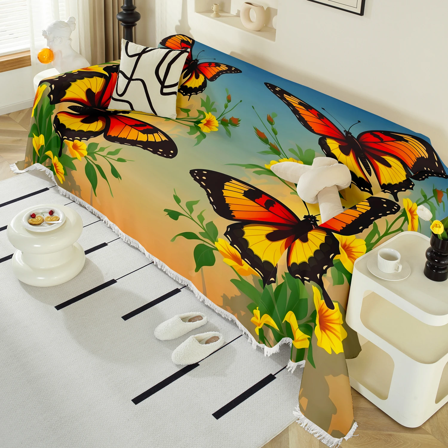 1pc Vibrant Orange Butterfly Sofa Blanket, Floral Sunset Print Couch Throw for Home Decor, Soft Modern Protector
1pc Vibrant Orange Butterfly Sofa Blanket, Floral Sunset Print Couch Throw for Home Decor, Soft Modern Protector