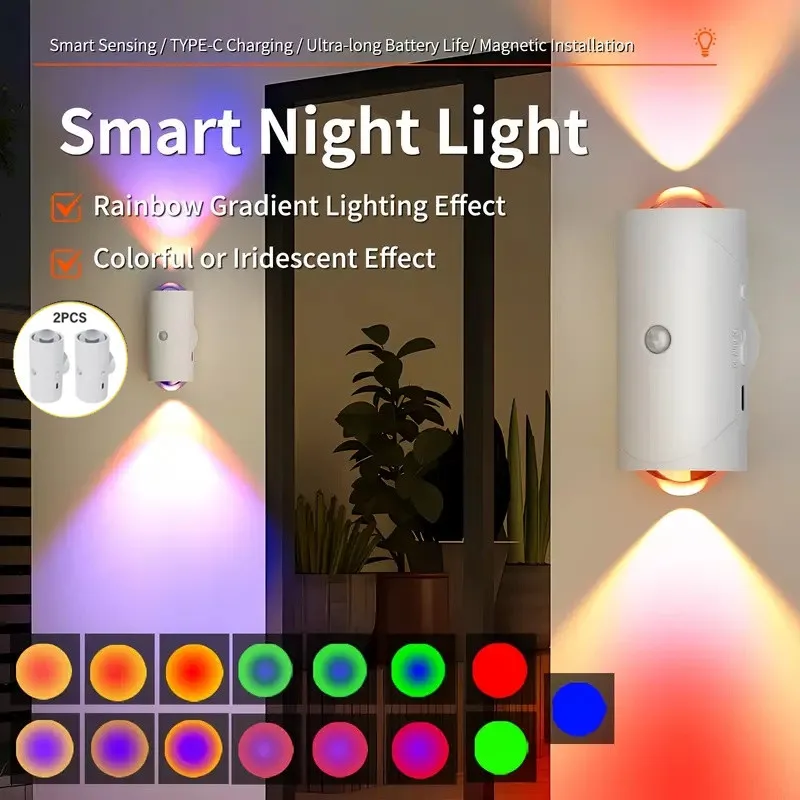 2 шт. умный настенный светильник с магнитным датчиком RGB с регулируемой яркостью, светодиодный настенный бра с датчиком движения, зарядка через USB, ночник для декора спальни
2 шт. умный настенный светильник с магнитным датчиком RGB с регулируемой яркостью, светодиодный настенный бра с датчиком движения, зарядка через USB, ночник для декора спальни