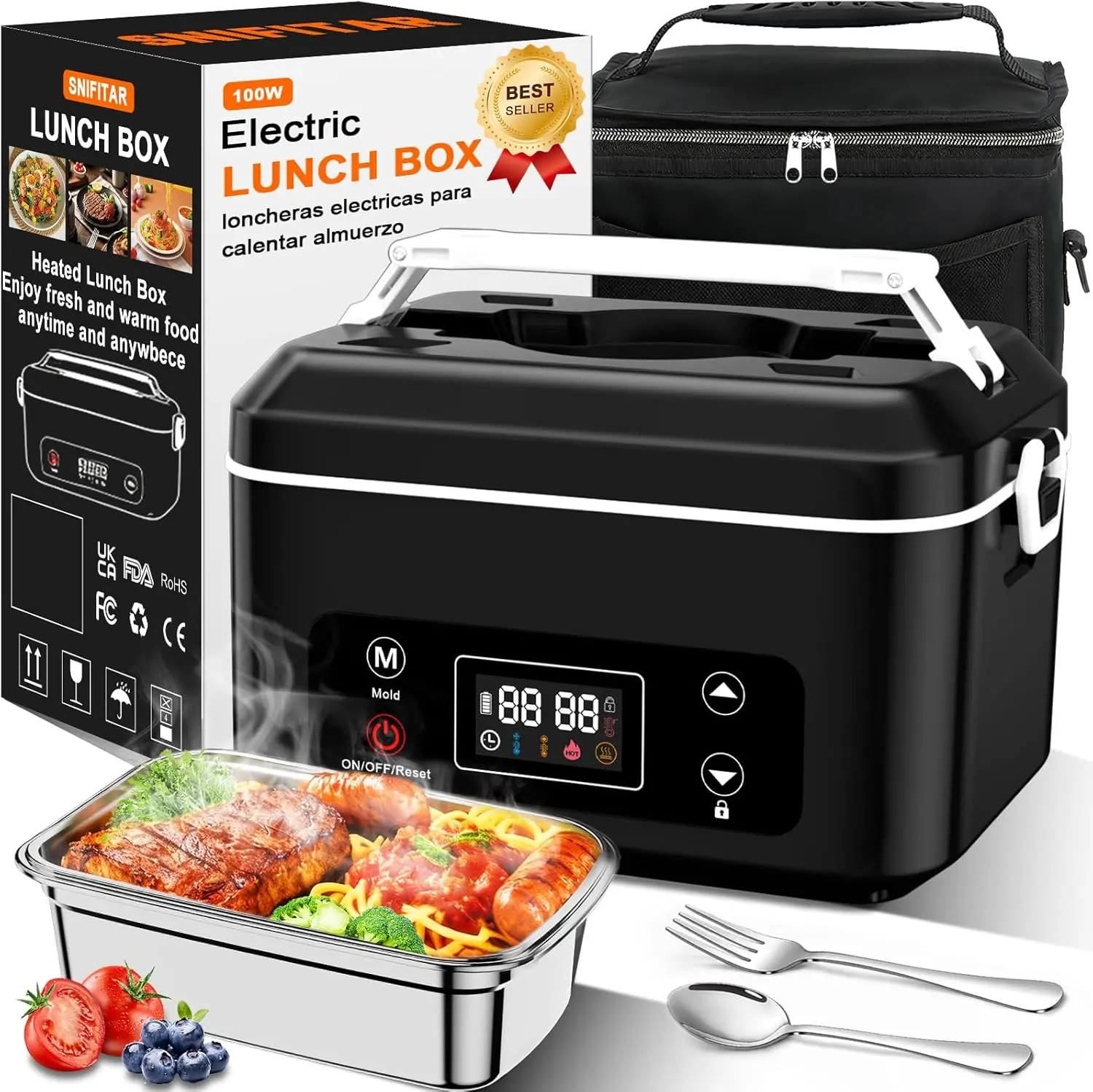 Heated Lunch Box 24000mAh Battery Powered, 5.5 Cups Portable Food Warmer, 3D 5-Side Heating, Intelligent Temperature Control for Truck Office (Black/White)
Heated Lunch Box 24000mAh Battery Powered, 5.5 Cups Portable Food Warmer, 3D 5-Side Heating, Intelligent Temperature Control for Truck Office (Black/White)