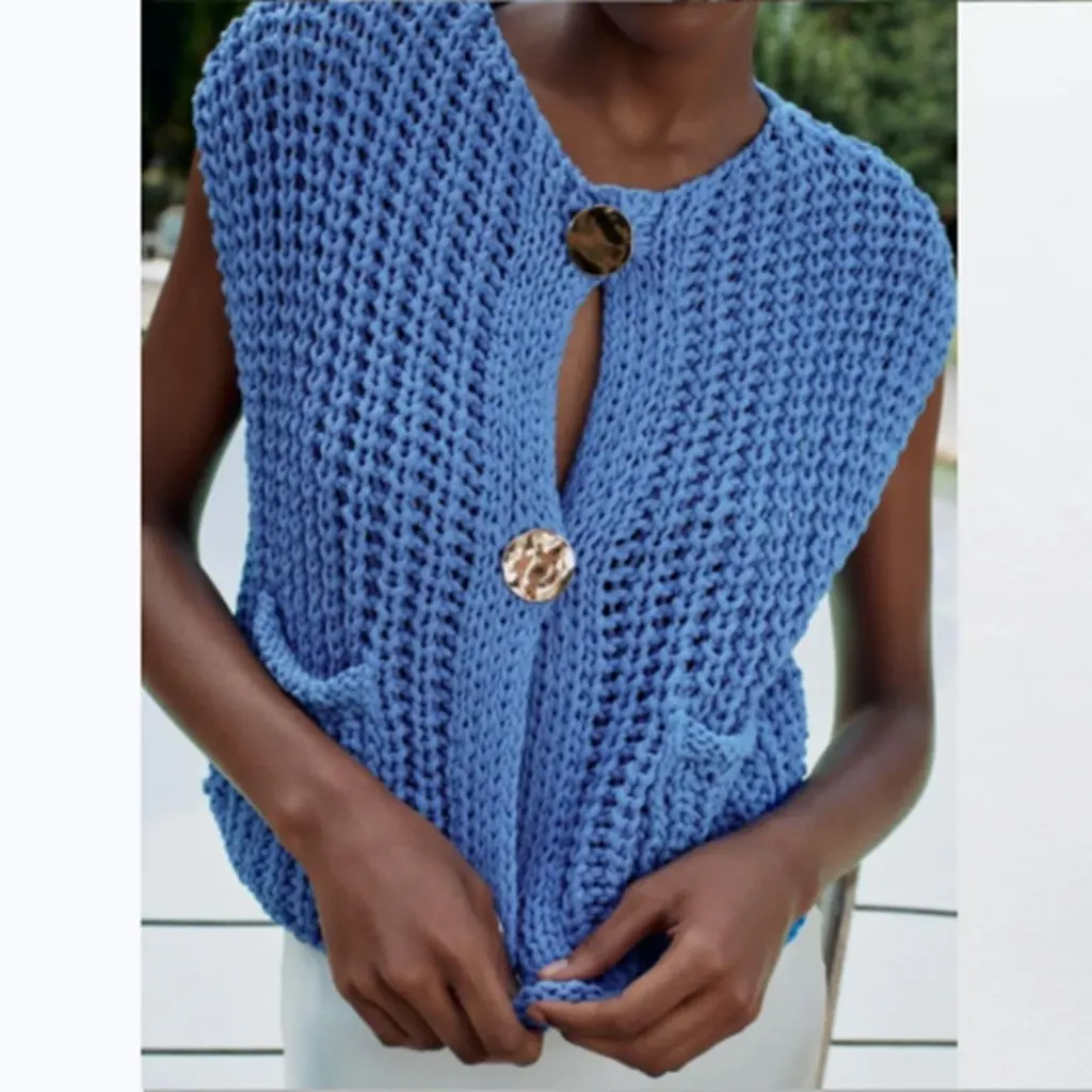 Women's Multicolor Sleeveless Short Knitted Cardigan Vest Autumn Winter European American Style with Pockets
Women's Multicolor Sleeveless Short Knitted Cardigan Vest Autumn Winter European American Style with Pockets