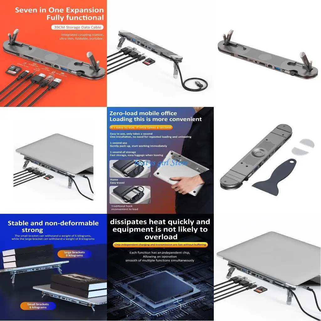 C7AB Port USB C Laptop Docking Station Stand 7 in 1 Ethernet Adapter 4K60Hz PD100W Charging USB3.0 Foldable Height Adjustable
C7AB Port USB C Laptop Docking Station Stand 7 in 1 Ethernet Adapter 4K60Hz PD100W Charging USB3.0 Foldable Height Adjustable