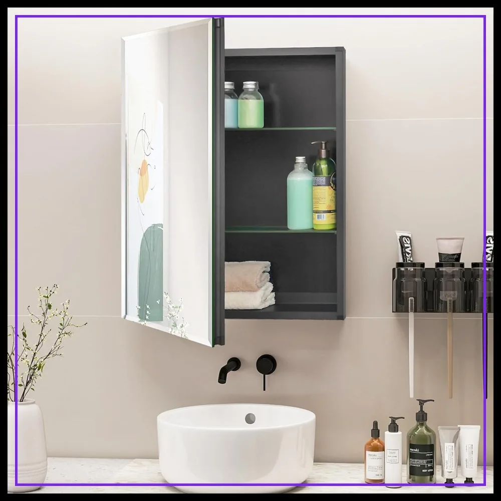 20x26 inch Medicine Cabinet, Black Aluminum Bathroom Wall Cabinet with Mirror & Adjustable Shelves
20x26 inch Medicine Cabinet, Black Aluminum Bathroom Wall Cabinet with Mirror & Adjustable Shelves