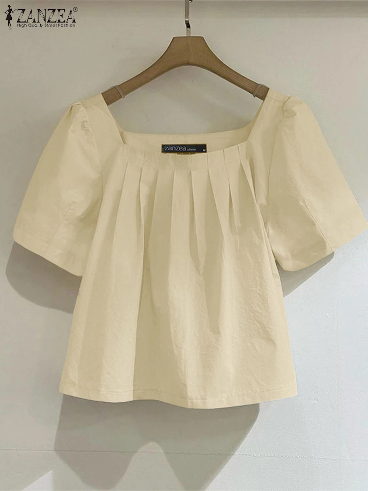 ZANZEA Elegant Women Blouses Summer Fashion Square Neck Short Puff Sleeve Pleated Blusas Mujer Day Wear Solid Tops Streetwear
ZANZEA Elegant Women Blouses Summer Fashion Square Neck Short Puff Sleeve Pleated Blusas Mujer Day Wear Solid Tops Streetwear