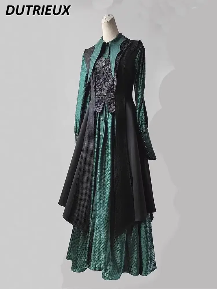 Japanese Gothic Lolita Lapel Single-breasted Long Shirt Dress and Slim-fitting Maxi Vest Coat Sweet Girls Two Piece Set
Japanese Gothic Lolita Lapel Single-breasted Long Shirt Dress and Slim-fitting Maxi Vest Coat Sweet Girls Two Piece Set