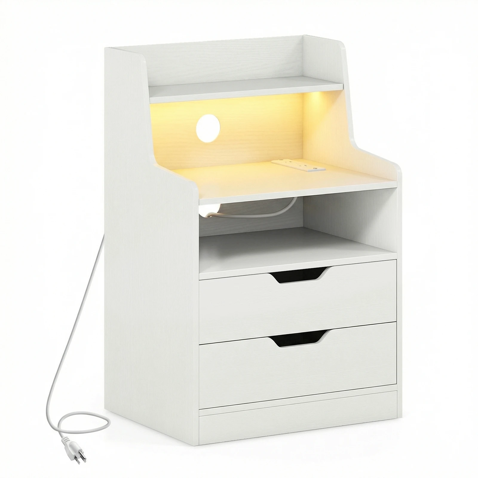 Nightstand w/ LED Light & Charging Station, Open Shelves & 2 Drawers, Cable Holes
Nightstand w/ LED Light & Charging Station, Open Shelves & 2 Drawers, Cable Holes