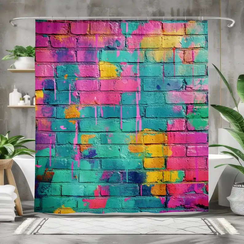 Graffiti Brick Shower Curtain - Waterproof Fabric Bath Curtain for Bathroom Decor - Pink Yellow Blue Urban Art Design
Graffiti Brick Shower Curtain - Waterproof Fabric Bath Curtain for Bathroom Decor - Pink Yellow Blue Urban Art Design
