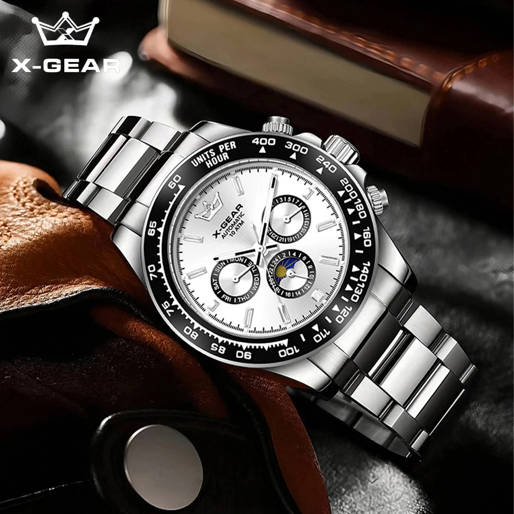 X-GEAR New Luxury Men's Watch Automatic Mechanical Triple Sub-Dial Six-Hand Water-Resistant Luminous Stainless Steel Wristwatc
X-GEAR New Luxury Men's Watch Automatic Mechanical Triple Sub-Dial Six-Hand Water-Resistant Luminous Stainless Steel Wristwatc