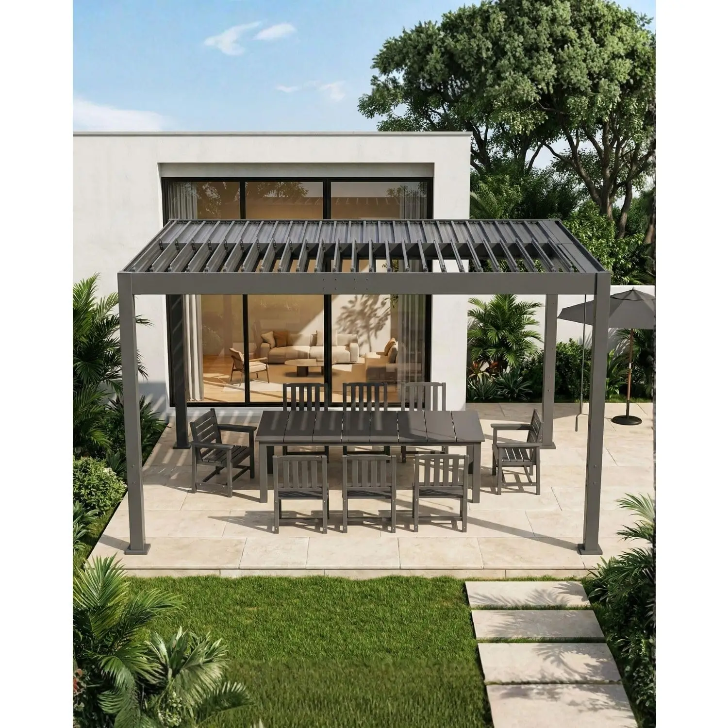 Louvered Pergola, 5x8 FT Outdoor Pergola with Adjustable Roof and Drainage System, Heavy Duty Aluminum Frame Patio, Custom
Louvered Pergola, 5x8 FT Outdoor Pergola with Adjustable Roof and Drainage System, Heavy Duty Aluminum Frame Patio, Custom