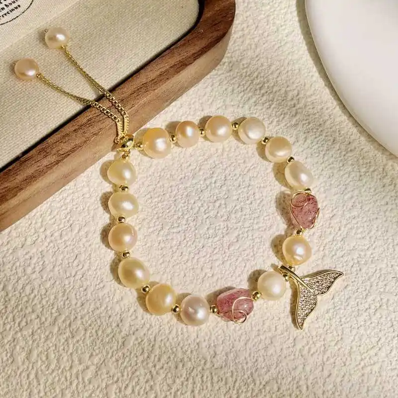 Fantasy Mermaid Legend Baroque Pearl Bracelet Strawberry Crystal Girl Bracelet Adjustable 14k Gold Plated Sweet Romantic Gift
Fantasy Mermaid Legend Baroque Pearl Bracelet Strawberry Crystal Girl Bracelet Adjustable 14k Gold Plated Sweet Romantic Gift