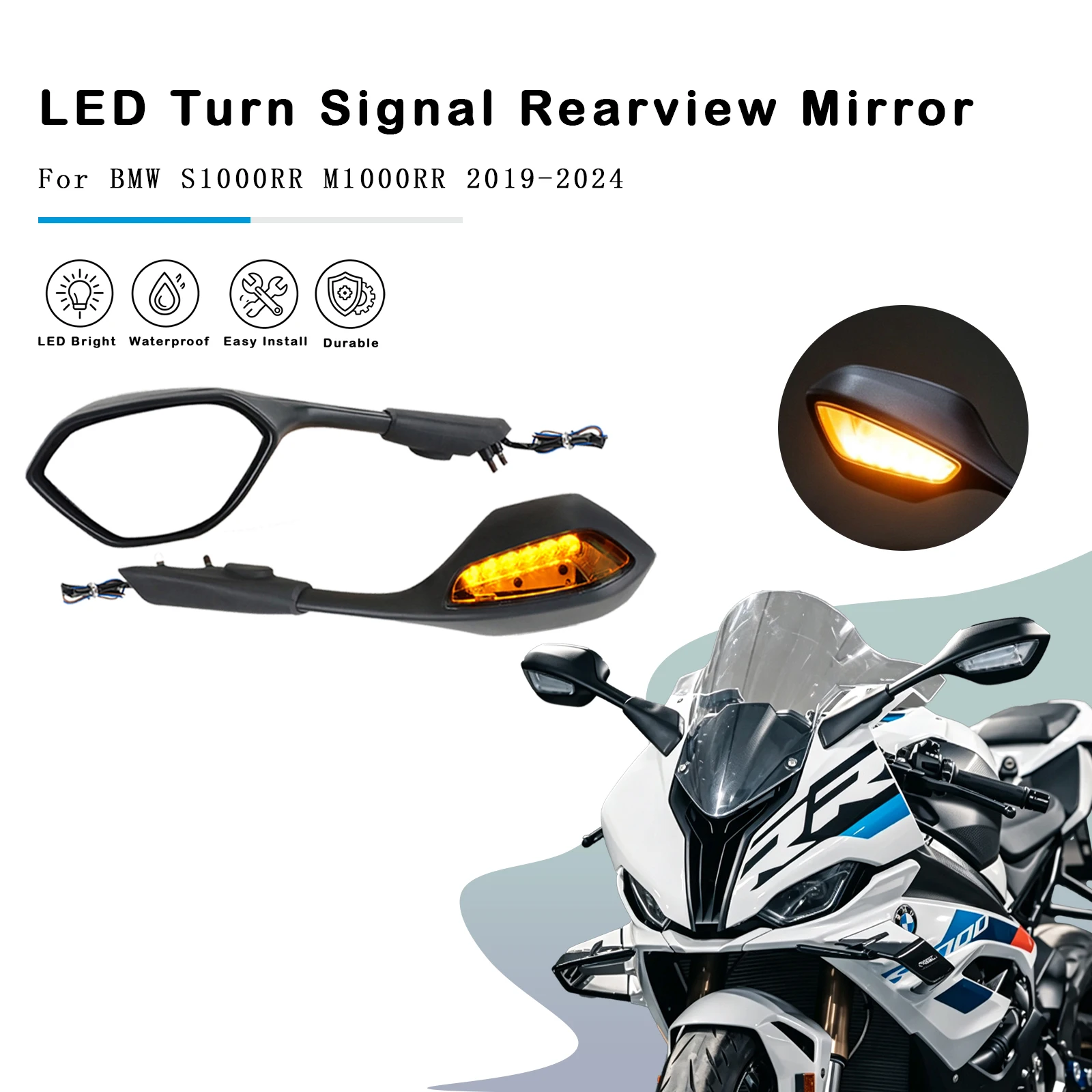 2019-2024 Motorcycle Rearview Mirror For BMW S1000RR M1000RR S 1000RR K67 M1000 RR K66 Side View Mirror LED Signal Indicator
2019-2024 Motorcycle Rearview Mirror For BMW S1000RR M1000RR S 1000RR K67 M1000 RR K66 Side View Mirror LED Signal Indicator