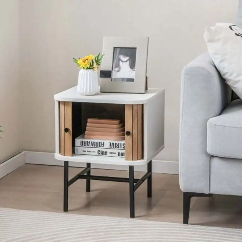 Mid-century Modern Nightstand with Sliding Doors and Storage Cabinet-White
Mid-century Modern Nightstand with Sliding Doors and Storage Cabinet-White