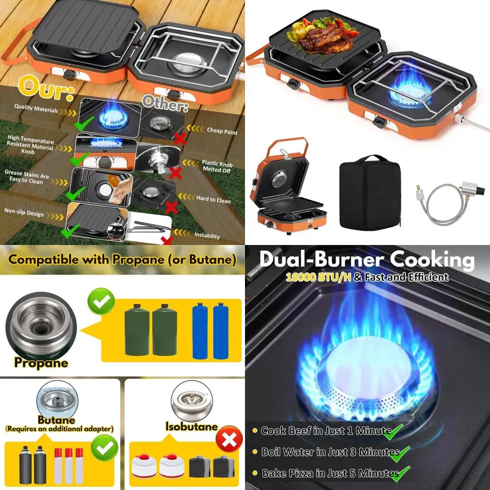 Adjustable 2 Burner Popane Stove with 16000 BTU, Flameout Protection, with Camping Grill and Carrying Bag, Portable Camping Stov
Adjustable 2 Burner Popane Stove with 16000 BTU, Flameout Protection, with Camping Grill and Carrying Bag, Portable Camping Stov