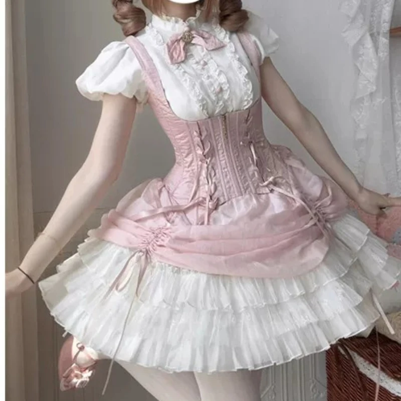 Pink Splicing Lace Y2k Gothic Lolita Women's Dress Original Japanese Design Waist-cinching Thin Princess Dresses Suits Ladies
Pink Splicing Lace Y2k Gothic Lolita Women's Dress Original Japanese Design Waist-cinching Thin Princess Dresses Suits Ladies